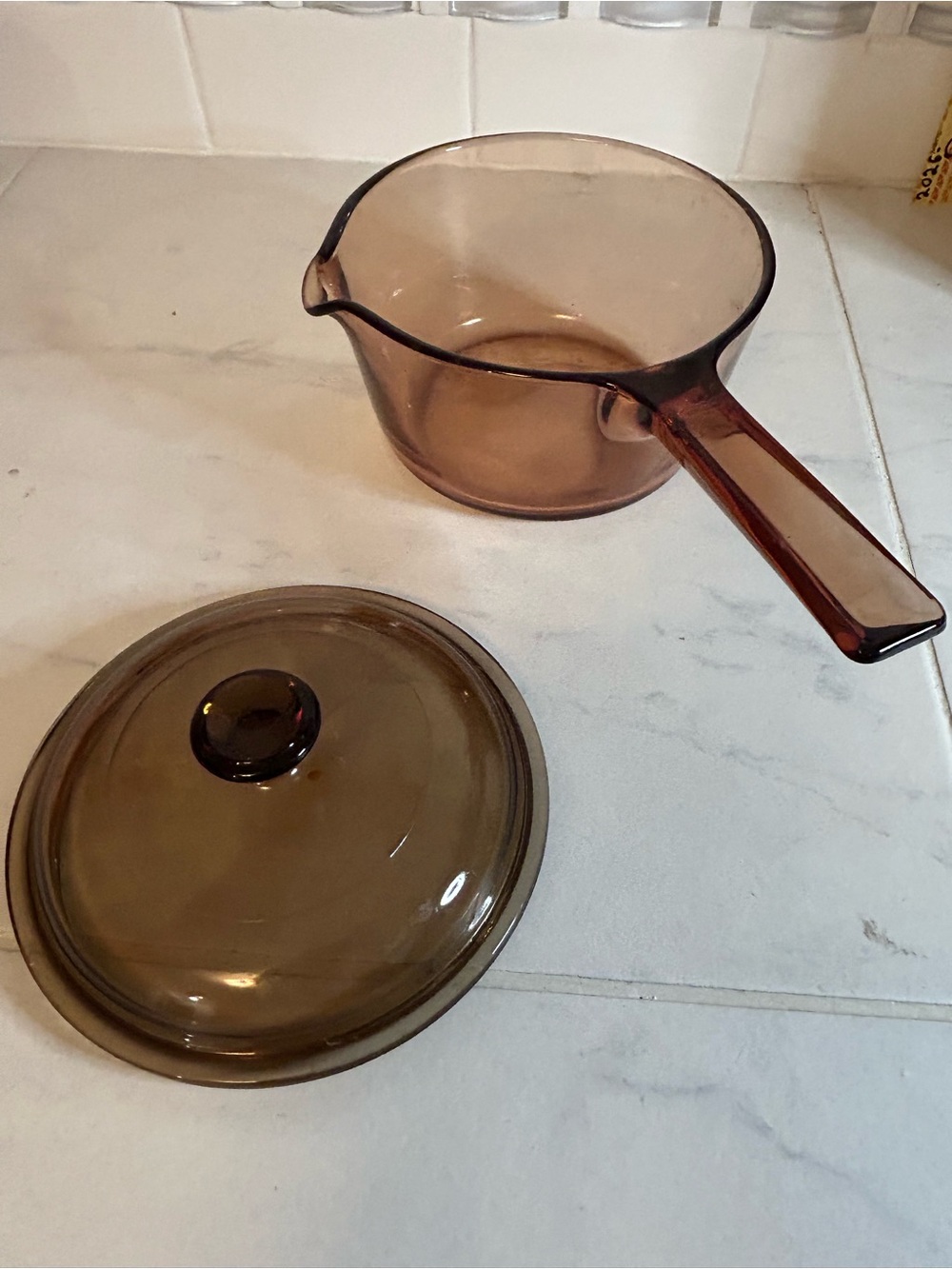 Visions France Smoky Brown Glass Saucepan with Lid - Amber-Tinted Handle